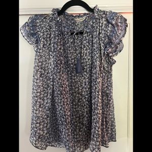 Ulla Johnson Blue Floral Short-Sleeve Peasant Top